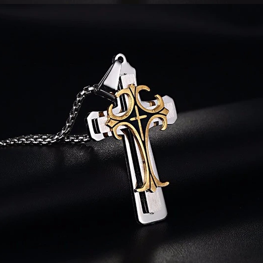 Meaeguet Vintage Stainless Steel Layered Cross Pendant Necklace 