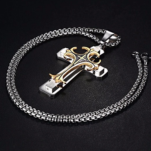 Meaeguet Vintage Stainless Steel Layered Cross Pendant Necklace 