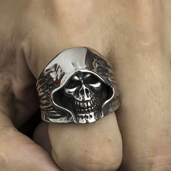  High Polished Titanium Steel Grim Reaper Ring
