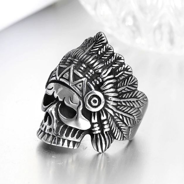 Stainless Steel Indian Chief Skull Rings