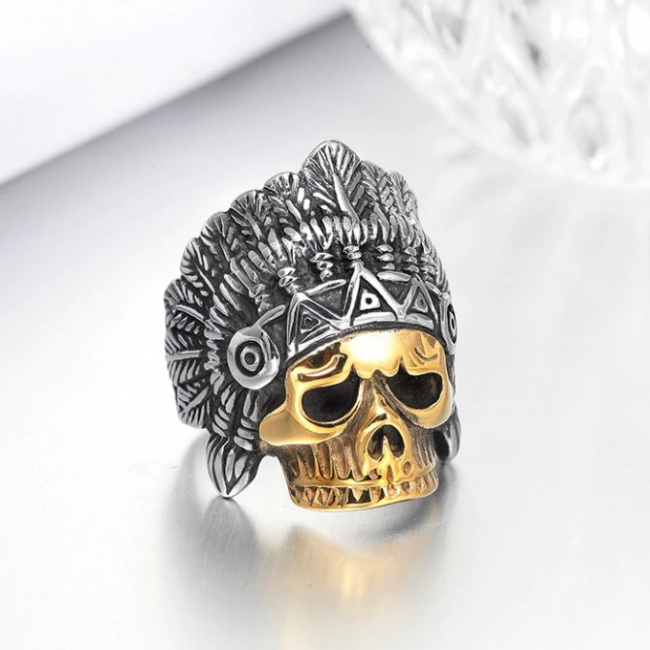Stainless Steel Indian Chief Skull Rings