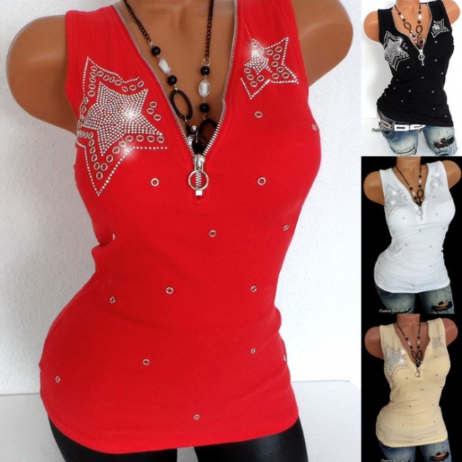 Women's Star Studded Zippered Summer Top