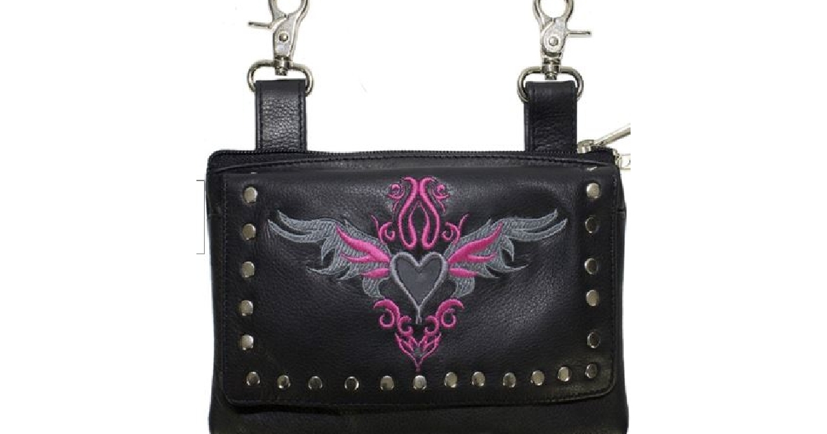 Gray/Pink Heart & Studs Leather Belt Bag 