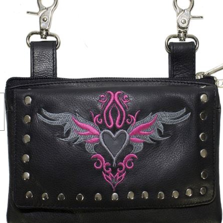 Gray/Pink Heart & Studs Leather Belt Bag 