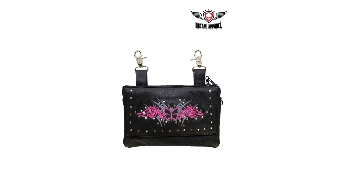 All Naked Cowhide Leather Hot Pink Butterfly Belt Bag