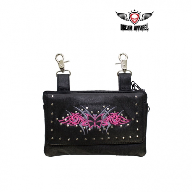 All Naked Cowhide Leather Hot Pink Butterfly Belt Bag