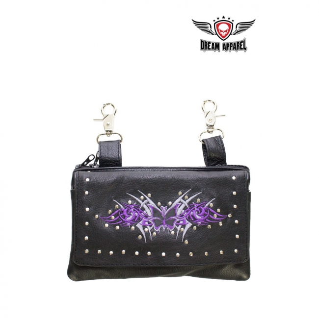 All Naked Cowhide Leather Purple Butterfly Belt Bag