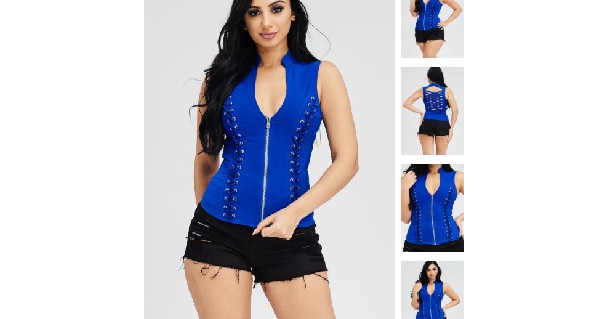 Ladies Front Lace Up Back Cut Out Detail Top