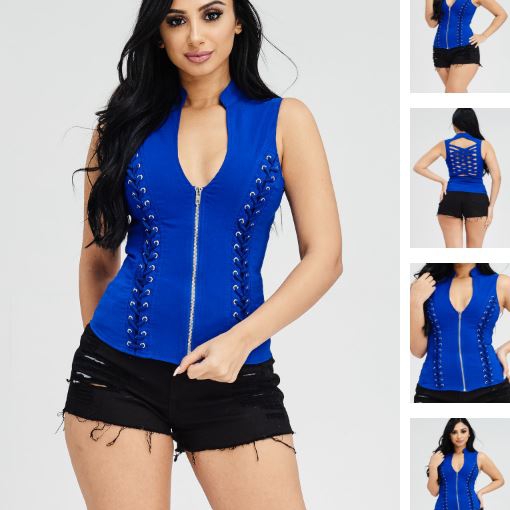 Ladies Front Lace Up Back Cut Out Detail Top