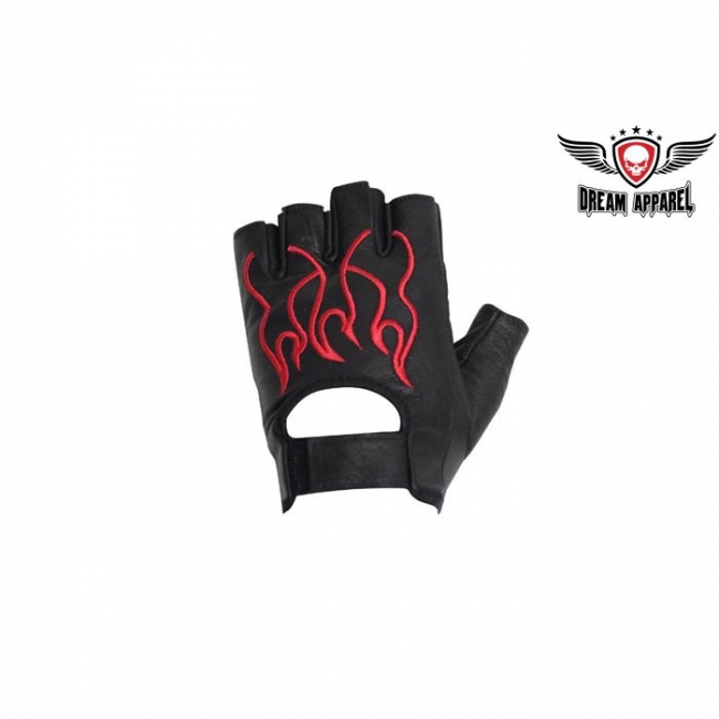 Motorcycle Red Flame Fingerless Gloves