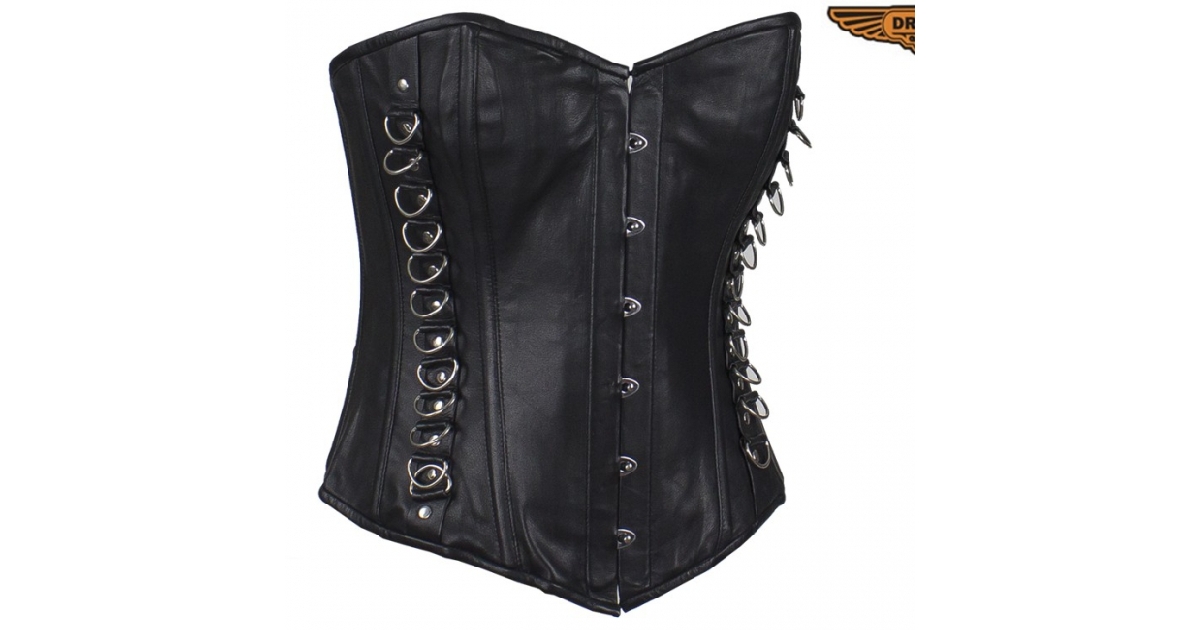 Women's Black Leather Corset with Pin Front Closure