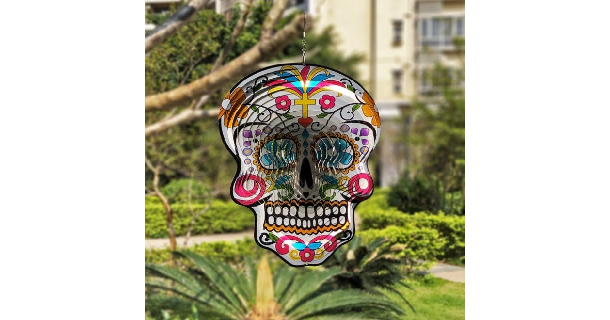 Kinetic 3D Metal Sugar Skull Wind Spinner