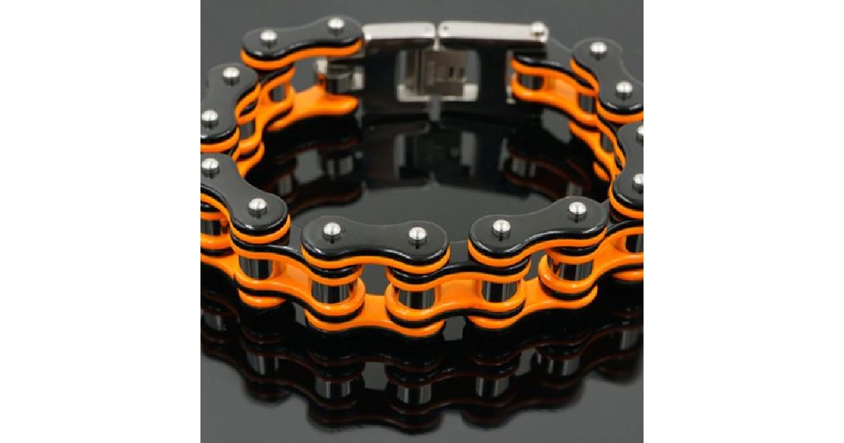 Harley Black & Orange Stainless Steel Biker Chain Bracelet