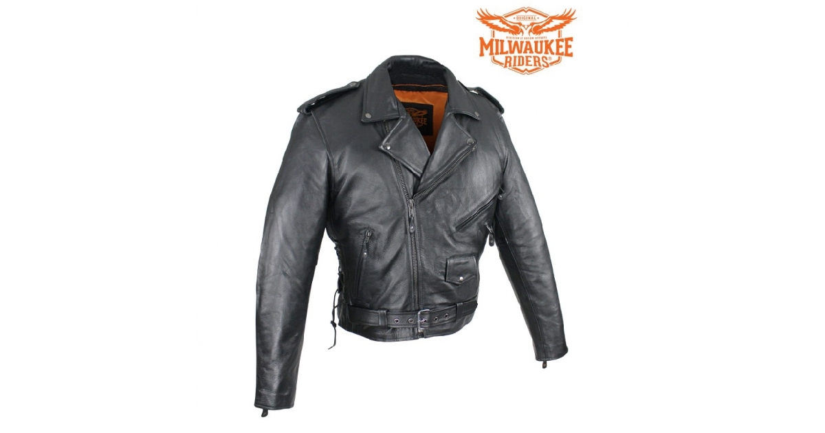 Men's Classic Police Style Motorcycle Jacket With Side Laces By Milwaukee Riders®