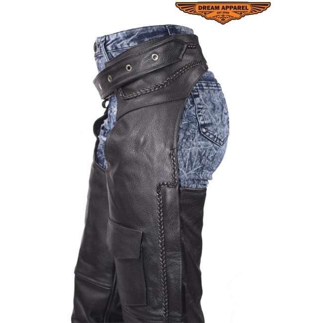 Leather Braided Motorcycle Chaps