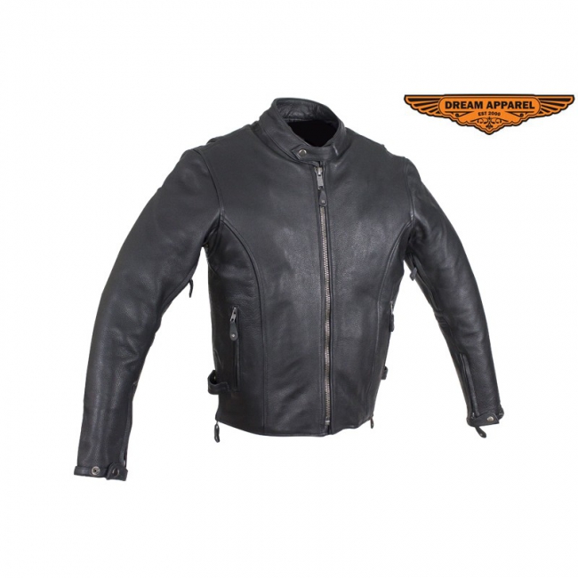 Men's Leather Motorcycle Jacket With Air Vents