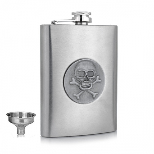 GENNISSY Hip Flask - Stainless Steel  Flasks with Funnel (8OZ Silver Skull)