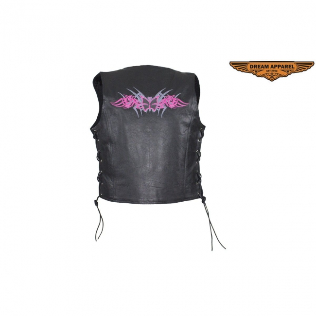 Women's Black Gun Pocket Vest w/ Studded Pink Butterfly