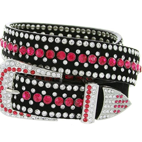 Ladies Biker Rhinestone Bling Leather Belt