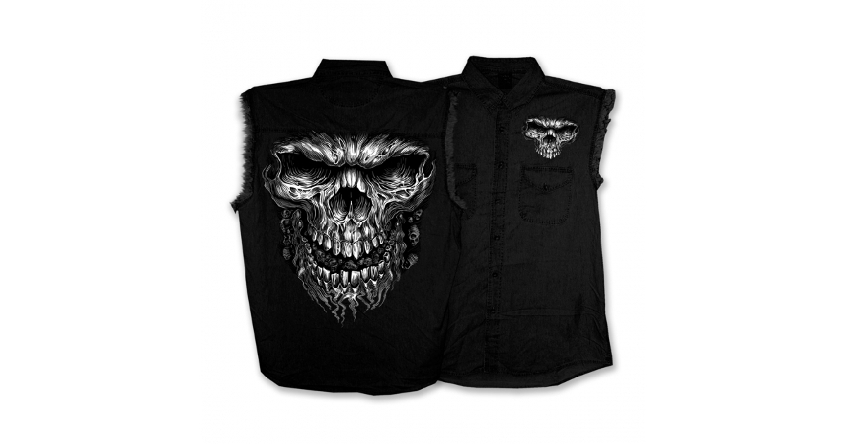 Shredder Skull Black Sleeveless Denim Shirt