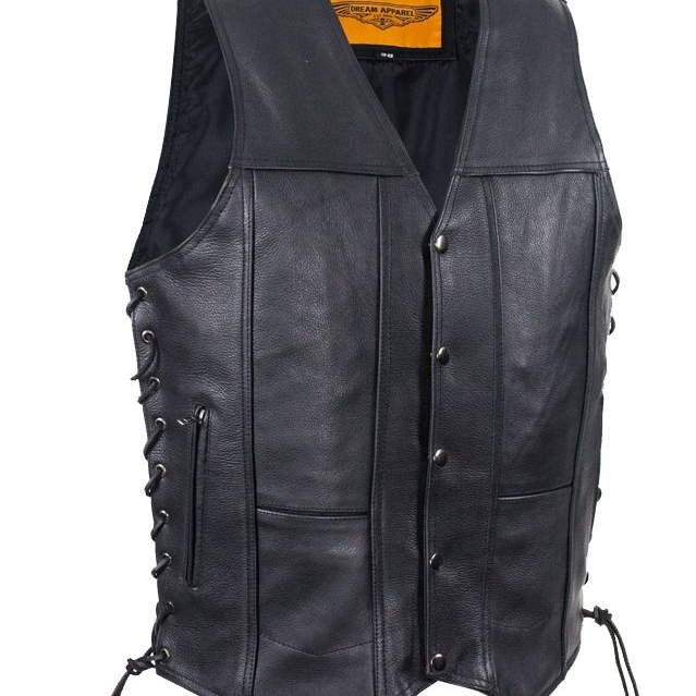 Men's Classic Plain Leather Vest With Gun Pocket