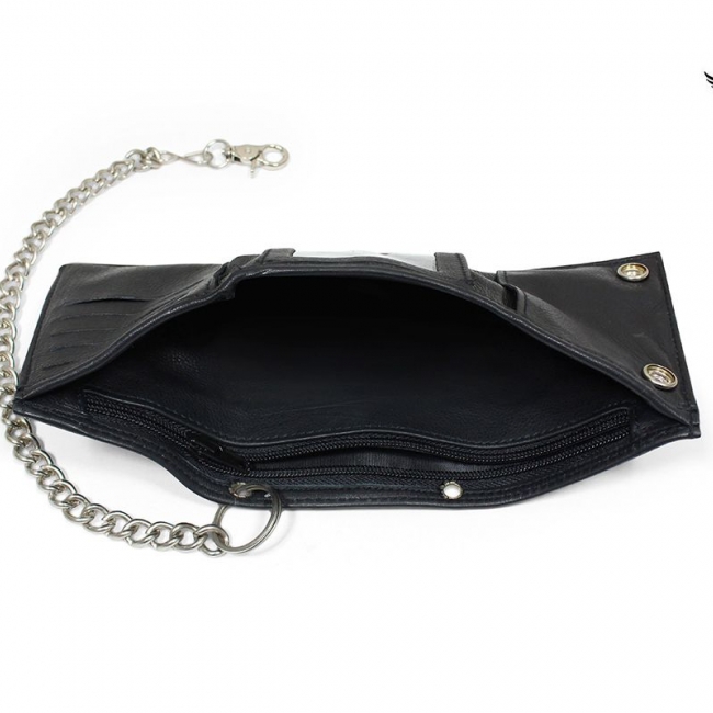 Classic Plain Black Biker Tri-Fold Chain Wallet