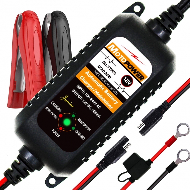 MOTOPOWER 12V 800mA Fully Automatic Battery Charger/Maintainer