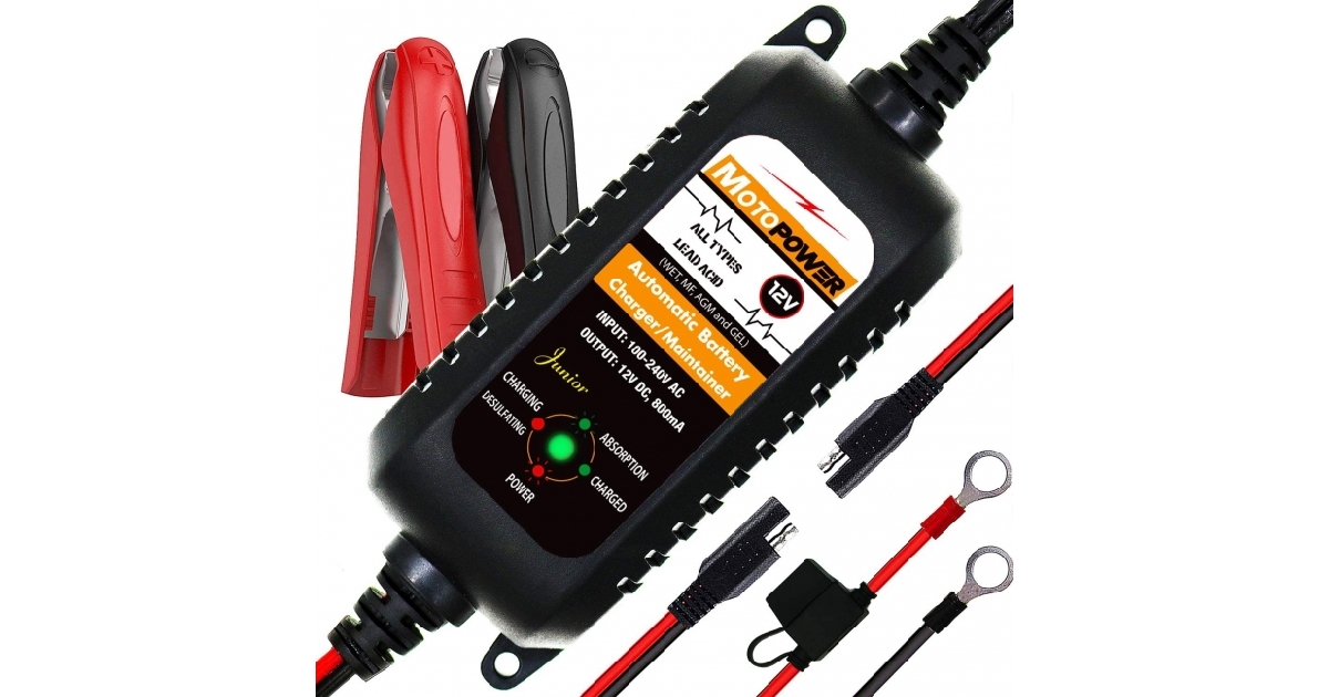 MOTOPOWER 12V 800mA Fully Automatic Battery Charger/Maintainer
