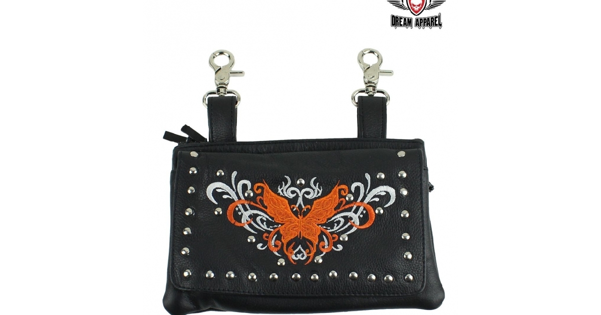 All Naked Cowhide Leather Orange Butterfly Belt Bag