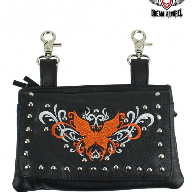 All Naked Cowhide Leather Orange Butterfly Belt Bag