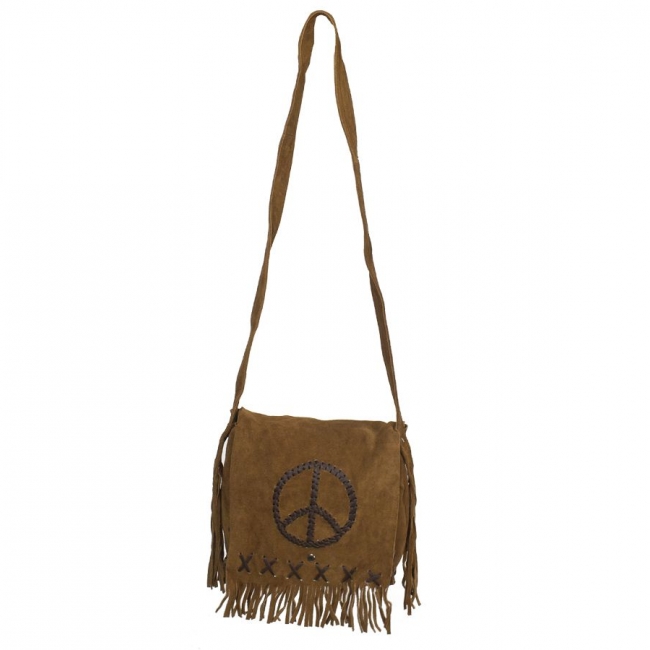 Womens Genuine Brown Suede Pocketbook With Peace Sign