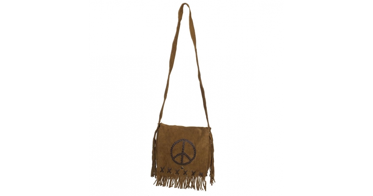 Womens Genuine Brown Suede Pocketbook With Peace Sign