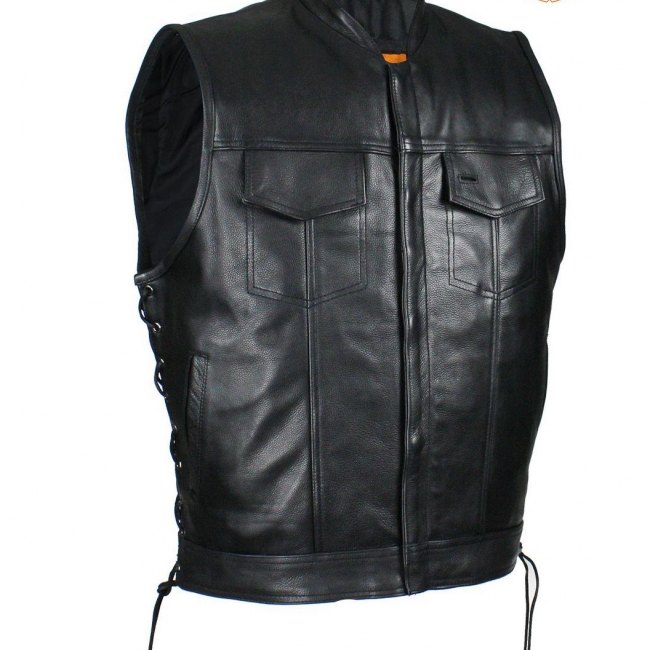 Men's Leather Gun Pocket Vest with Side Laces By Milwaukee Riders