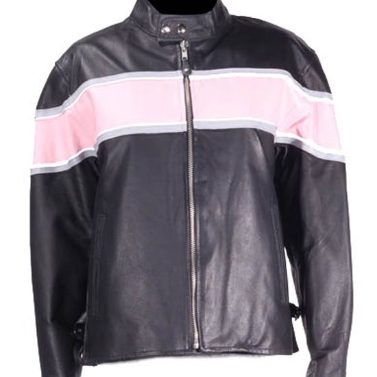 Womens Racer Jacket With Pink & Double Silver Stripes