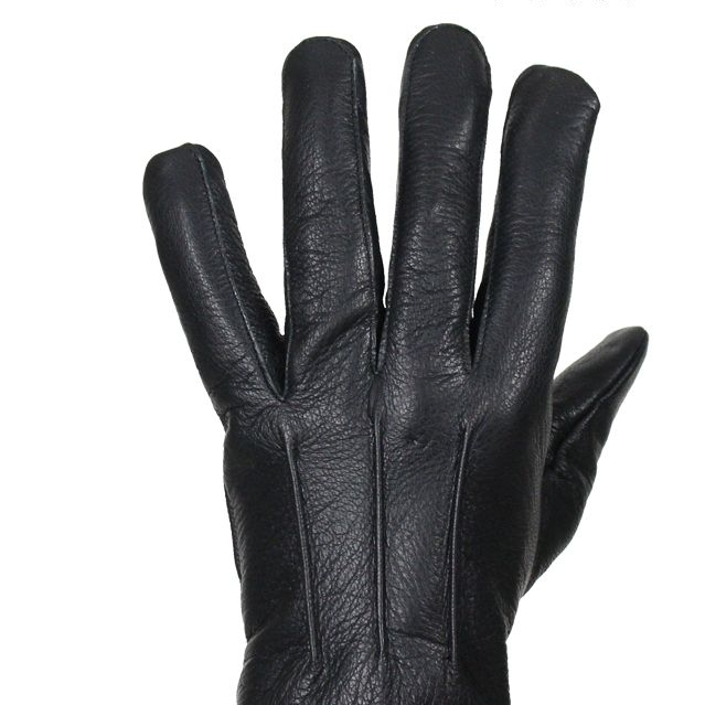Deer Skin Leather Gloves W/ Slits - Black