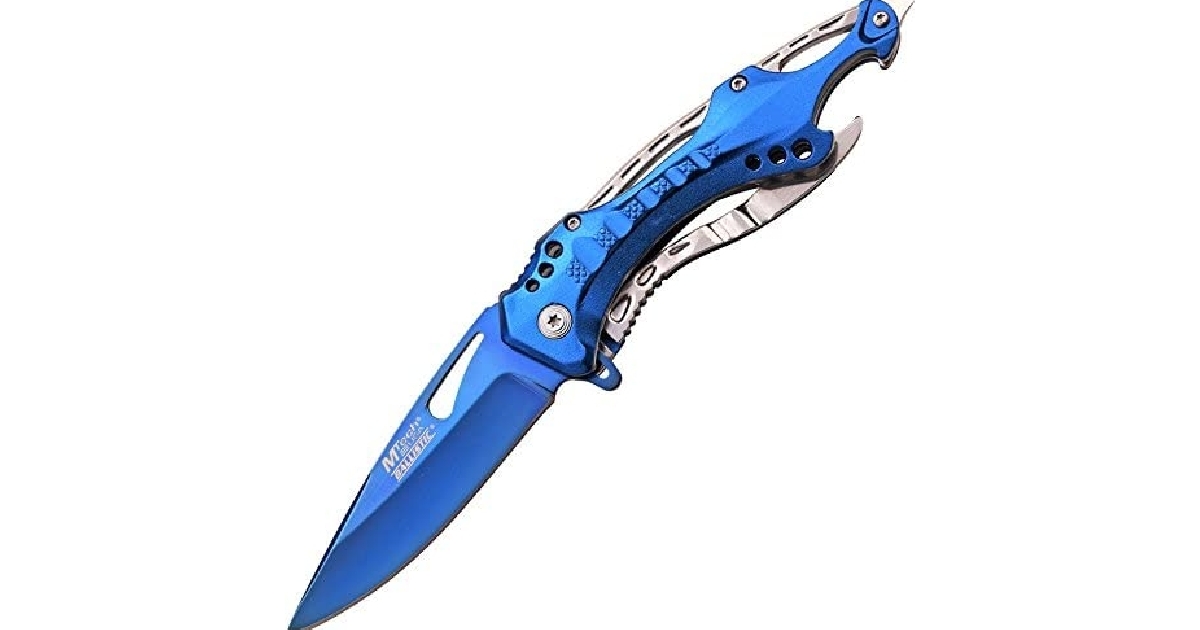 Tactical Spring Assist Blue Folding Knife