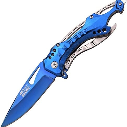 Tactical Spring Assist Blue Folding Knife