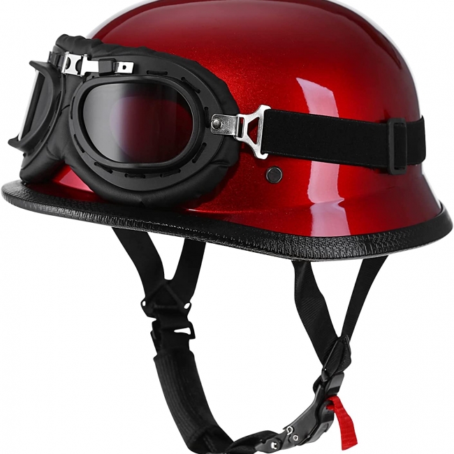 Retro German Style Half Shell Helmet with Bonus Goggles - DOT Approved