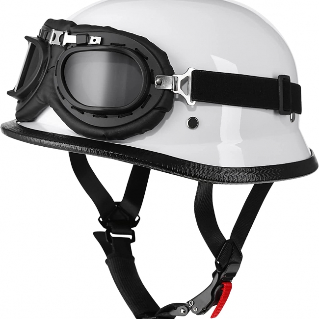 Retro German Style Half Shell Helmet with Bonus Goggles - DOT Approved