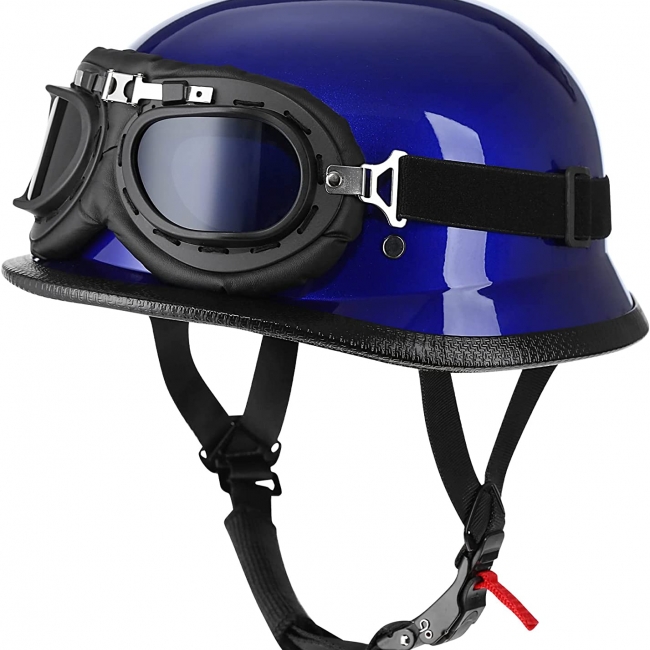 Retro German Style Half Shell Helmet with Bonus Goggles - DOT Approved