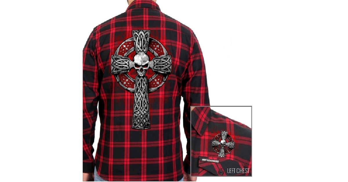 Hot Leathers Black and Red Celtic Cross Skull Flannel