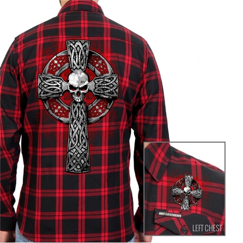 Hot Leathers Black and Red Celtic Cross Skull Flannel