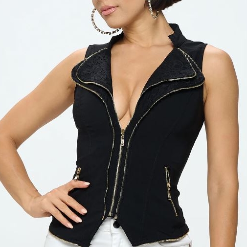 LAYERED ZIP VEST TOP