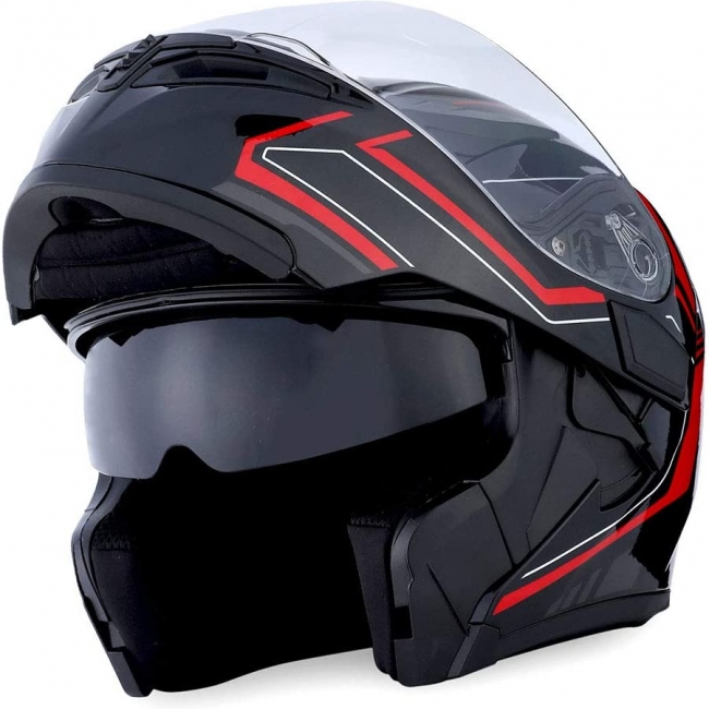 Storm Motorcycle Modular Full Face Helmet Flip up Dual Visor Inner Sun Shield