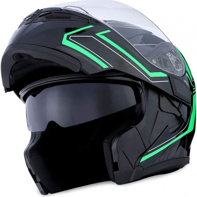 Storm Motorcycle Modular Full Face Helmet Flip up Dual Visor Inner Sun Shield