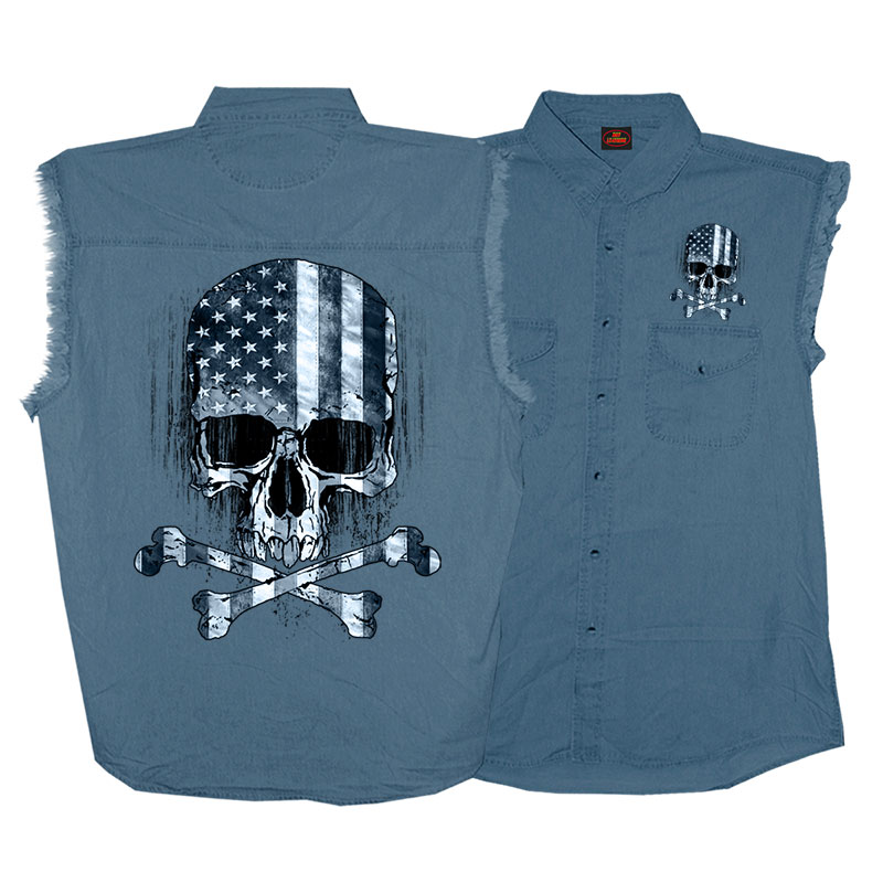 Hot Leathers Flag Skull Sleeveless Denim