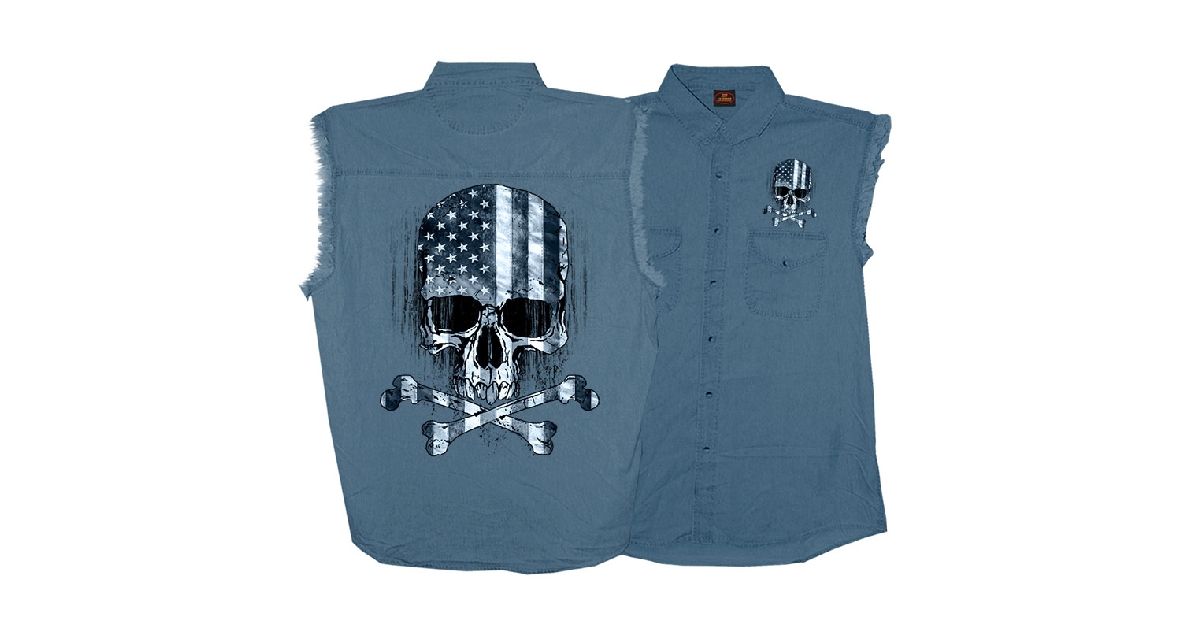 Hot Leathers Flag Skull Sleeveless Denim