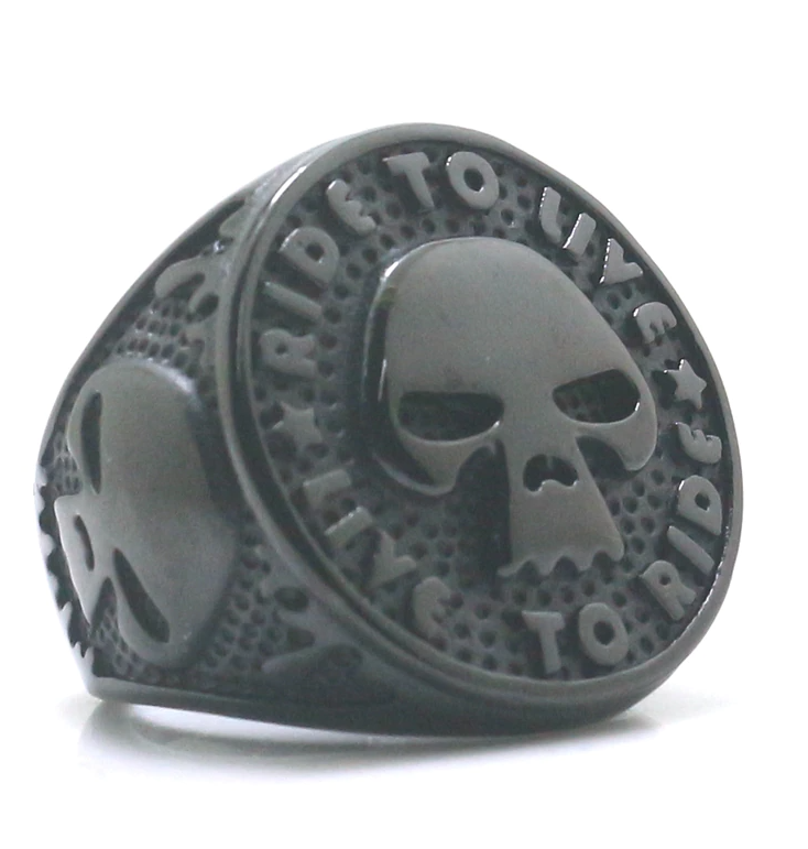 Jumbo Stainless Steel Live to Ride Skull Ring