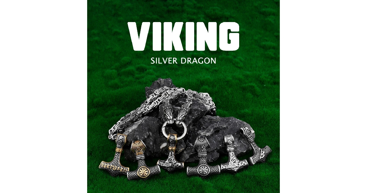 Men's Thor's Hammer Nordic Viking Dragon Collection