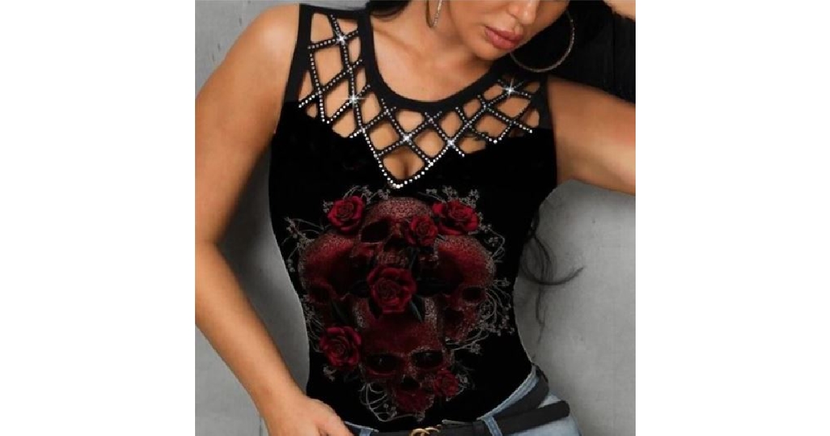 Ladies Rosy Skull Sequence Top